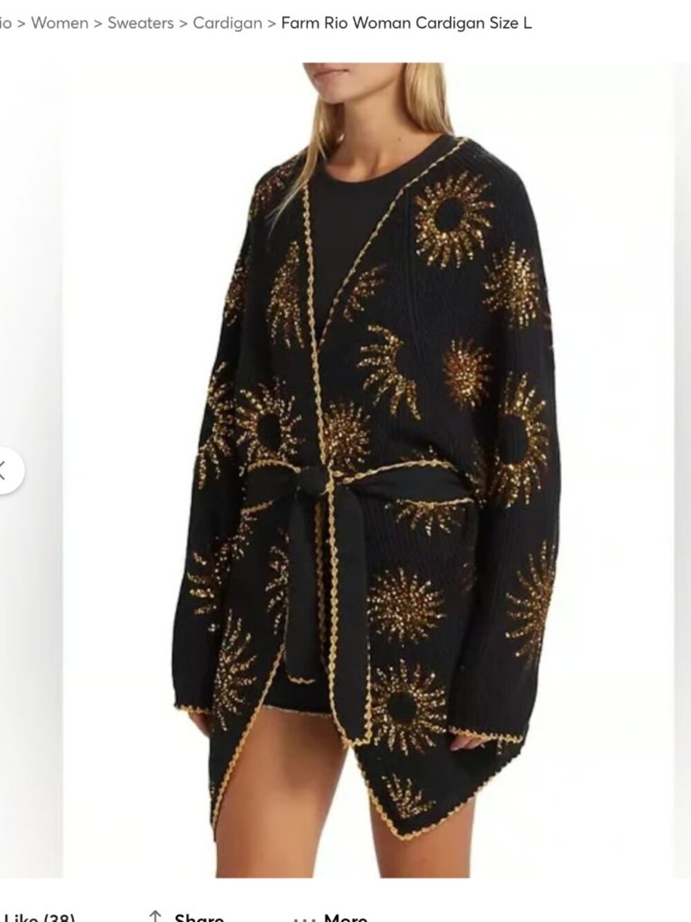 FARM RIO Sun Sequin Long Knit Black Cardigan Sweater size medium